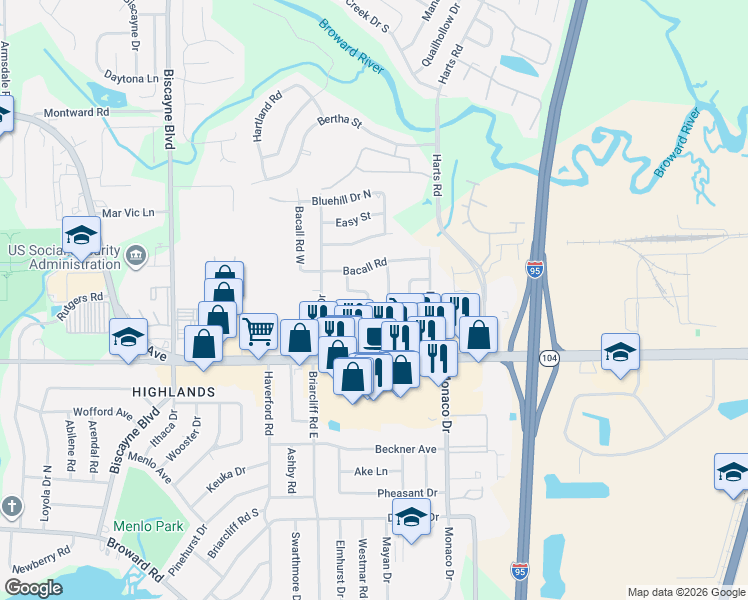 map of restaurants, bars, coffee shops, grocery stores, and more near 10895 Player Road West in Jacksonville