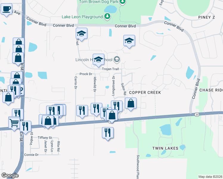 map of restaurants, bars, coffee shops, grocery stores, and more near 1039 Shirley Drive in Tallahassee