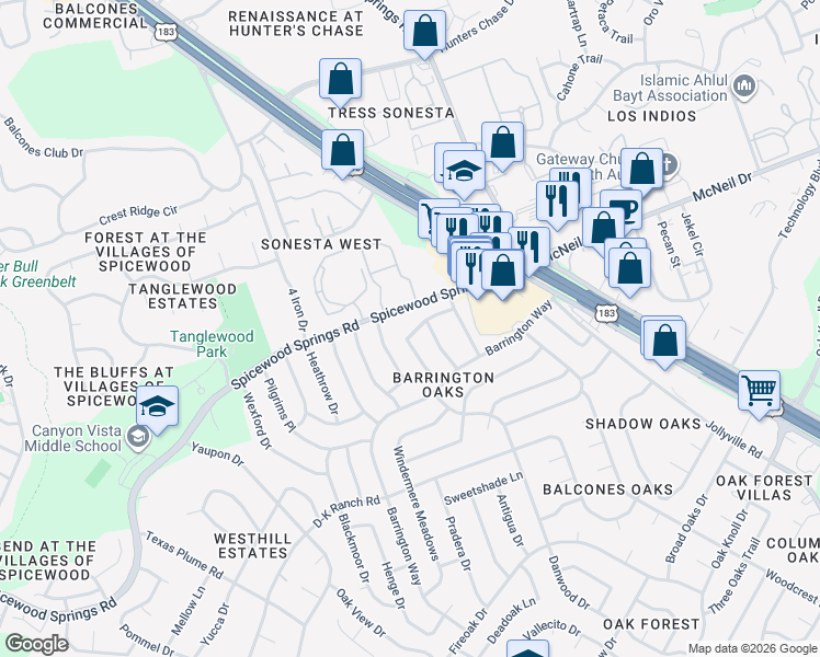 map of restaurants, bars, coffee shops, grocery stores, and more near 8009 Scotland Yard in Austin