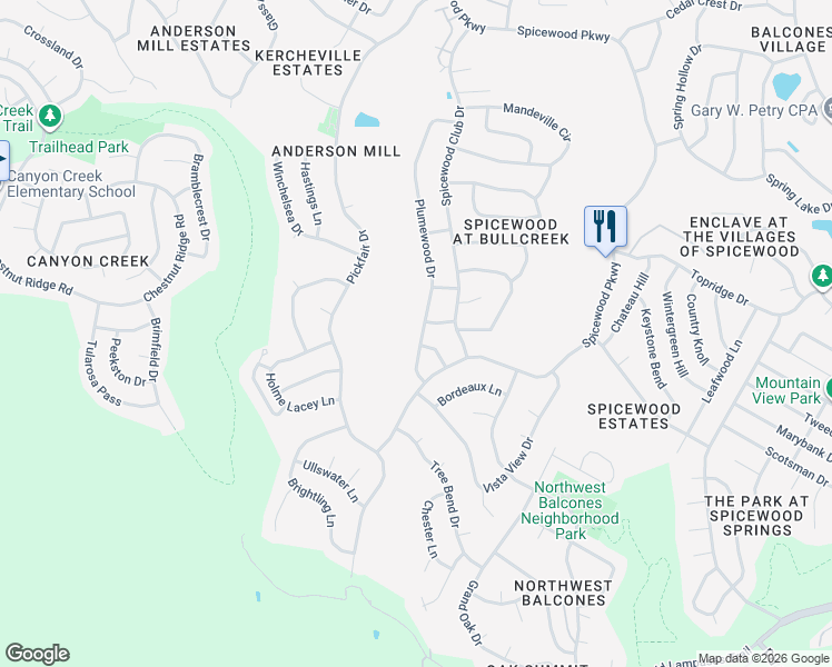 map of restaurants, bars, coffee shops, grocery stores, and more near 10509 Ronwood Drive in Austin