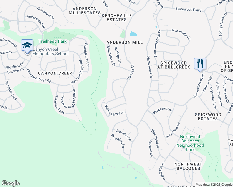 map of restaurants, bars, coffee shops, grocery stores, and more near 10403 Lockerbie Drive in Austin