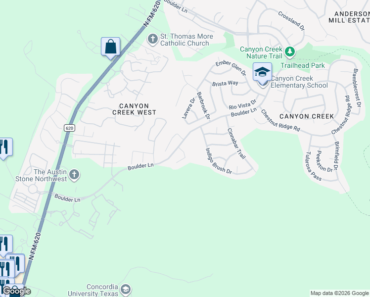 map of restaurants, bars, coffee shops, grocery stores, and more near 9612 Corbe Drive in Austin