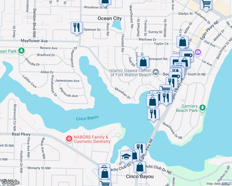 map of restaurants, bars, coffee shops, grocery stores, and more near 175 Monahan Drive in Fort Walton Beach