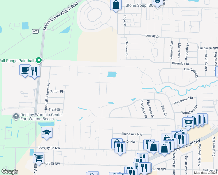map of restaurants, bars, coffee shops, grocery stores, and more near 303 Patricia Lane in Fort Walton Beach