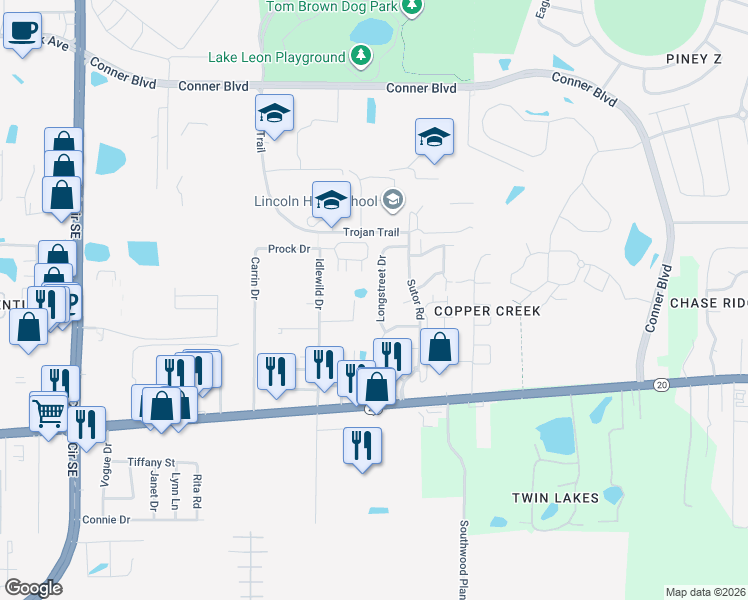 map of restaurants, bars, coffee shops, grocery stores, and more near 1039 Shirley Drive in Tallahassee