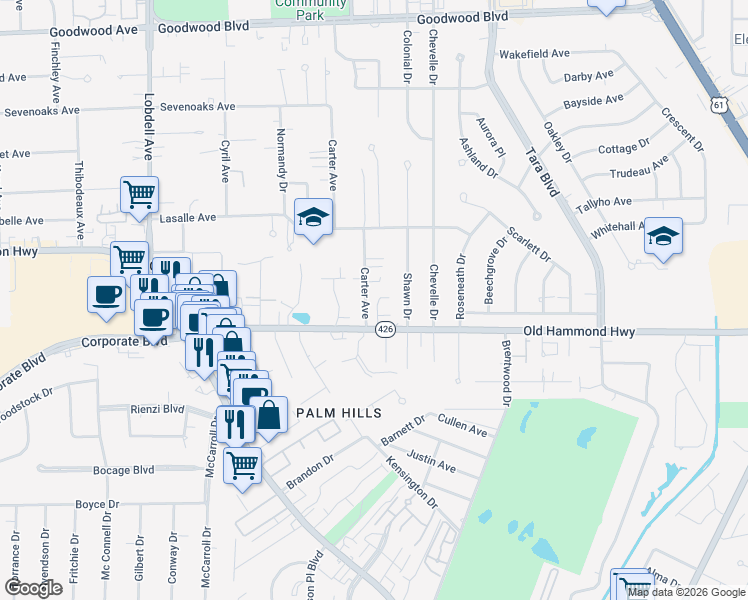 map of restaurants, bars, coffee shops, grocery stores, and more near 1965 Carter Avenue in Baton Rouge