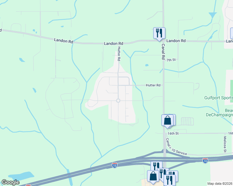 map of restaurants, bars, coffee shops, grocery stores, and more near Tulip Cove in Gulfport