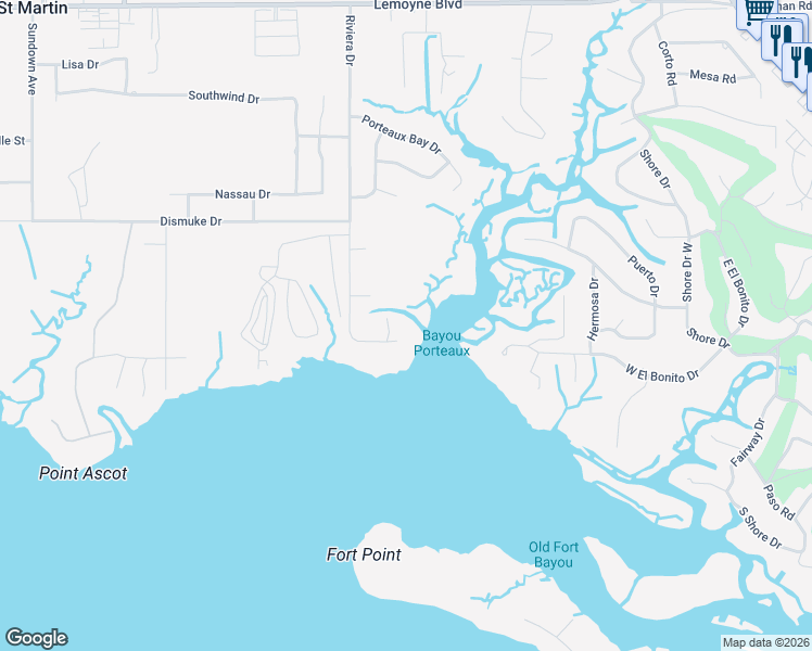 map of restaurants, bars, coffee shops, grocery stores, and more near 6200 Riviera Drive in Biloxi