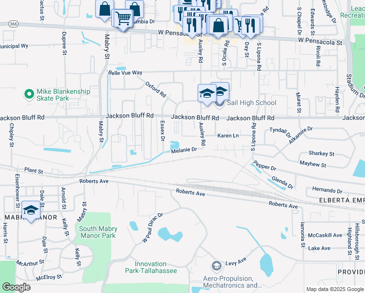 map of restaurants, bars, coffee shops, grocery stores, and more near 2118 Melanie Drive in Tallahassee