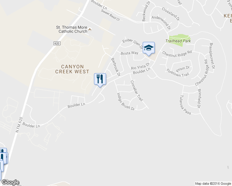 map of restaurants, bars, coffee shops, grocery stores, and more near 9622 Indigo Brush Drive in Austin