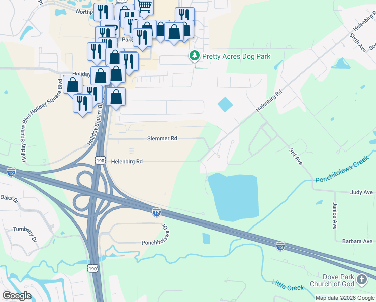 map of restaurants, bars, coffee shops, grocery stores, and more near 19413 Helenbirg Road in Covington