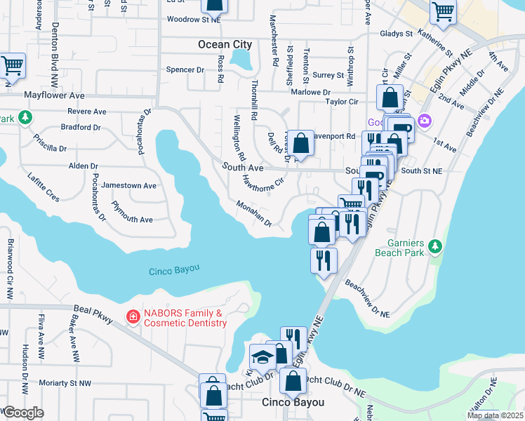 map of restaurants, bars, coffee shops, grocery stores, and more near 2236 Monahan Court in Fort Walton Beach