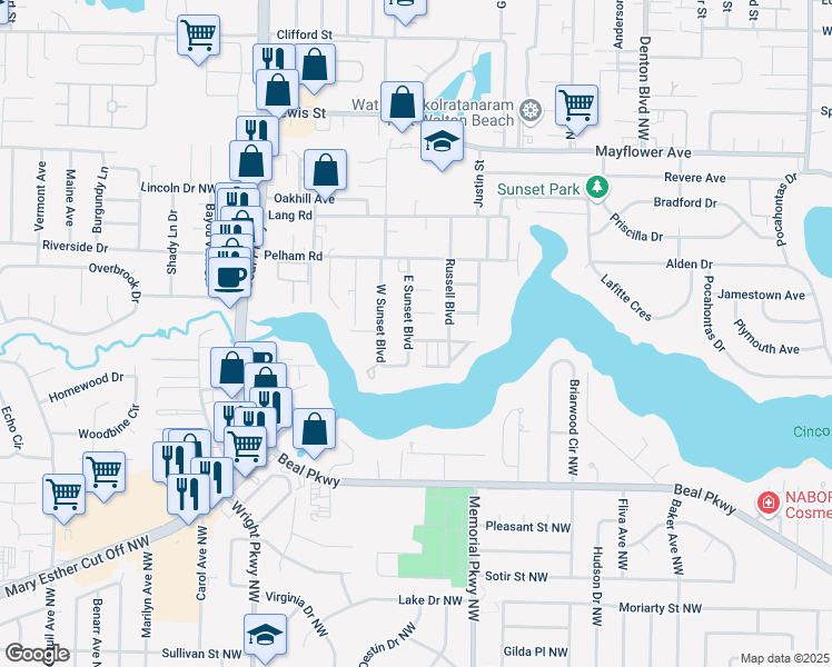map of restaurants, bars, coffee shops, grocery stores, and more near 229 Beulah Street in Fort Walton Beach