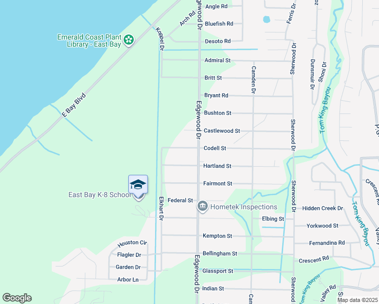 map of restaurants, bars, coffee shops, grocery stores, and more near 6569 Codell Street in Navarre