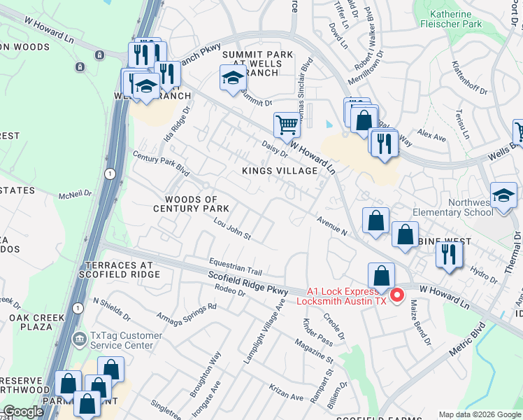 map of restaurants, bars, coffee shops, grocery stores, and more near 2501 Avenue North in Austin