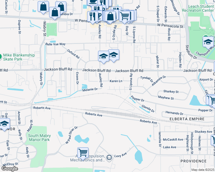 map of restaurants, bars, coffee shops, grocery stores, and more near 902 Tomahawk Court in Tallahassee
