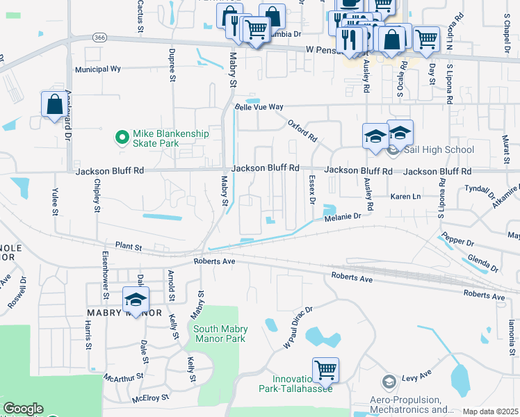 map of restaurants, bars, coffee shops, grocery stores, and more near 88 Vrogy Court in Tallahassee