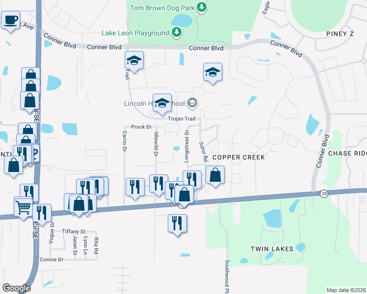 map of restaurants, bars, coffee shops, grocery stores, and more near 1039 Shirley Drive in Tallahassee