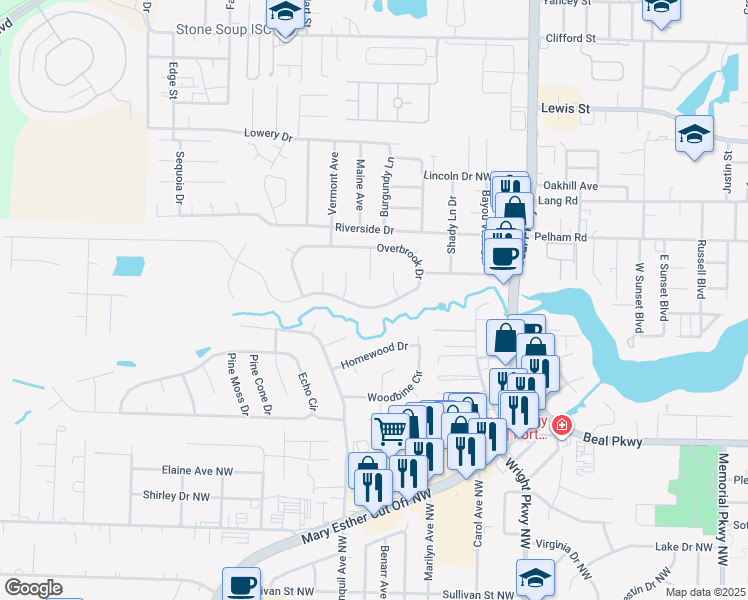 map of restaurants, bars, coffee shops, grocery stores, and more near 716 Overbrook Drive in Fort Walton Beach