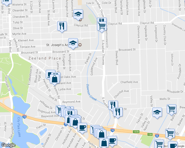 map of restaurants, bars, coffee shops, grocery stores, and more near 1771 Goldenrod Avenue in Baton Rouge