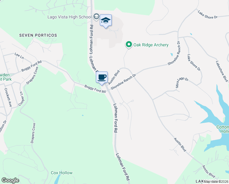 map of restaurants, bars, coffee shops, grocery stores, and more near 19101 Veranda Walk in Leander