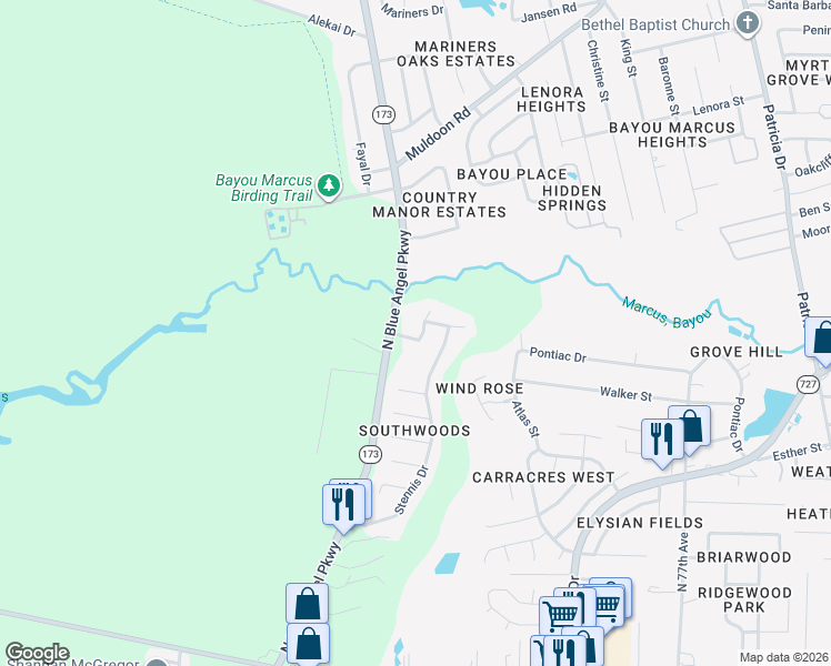 map of restaurants, bars, coffee shops, grocery stores, and more near 2754-2812 North Blue Angel Parkway in Pensacola