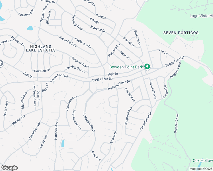 map of restaurants, bars, coffee shops, grocery stores, and more near 20403 Highland Lake Drive in Lago Vista