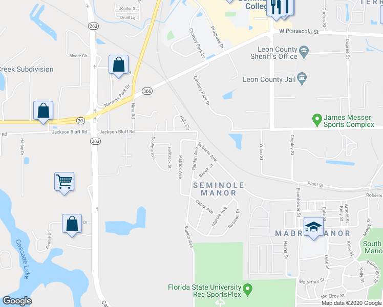 map of restaurants, bars, coffee shops, grocery stores, and more near 1525 Patrick Avenue in Tallahassee