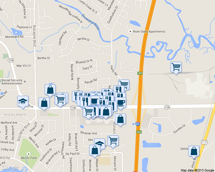 map of restaurants, bars, coffee shops, grocery stores, and more near 10898 Tarin Drive in Jacksonville