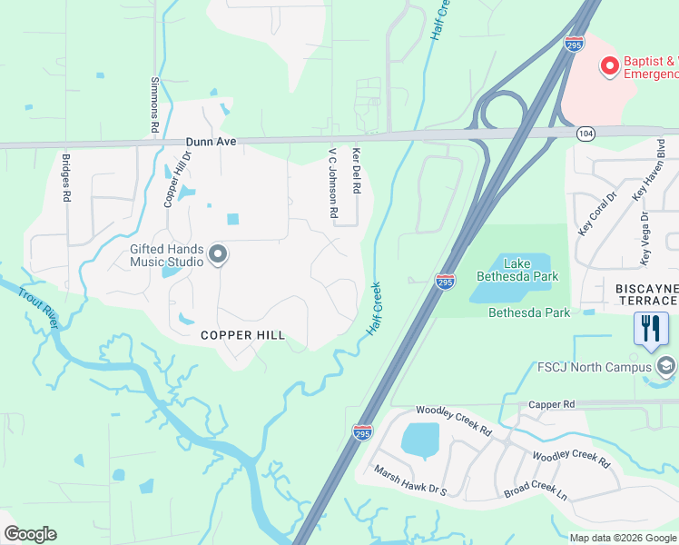 map of restaurants, bars, coffee shops, grocery stores, and more near 10975 Haws Lane in Jacksonville