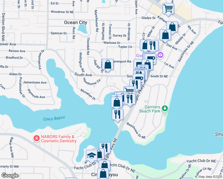 map of restaurants, bars, coffee shops, grocery stores, and more near 119 Monahan Drive in Fort Walton Beach