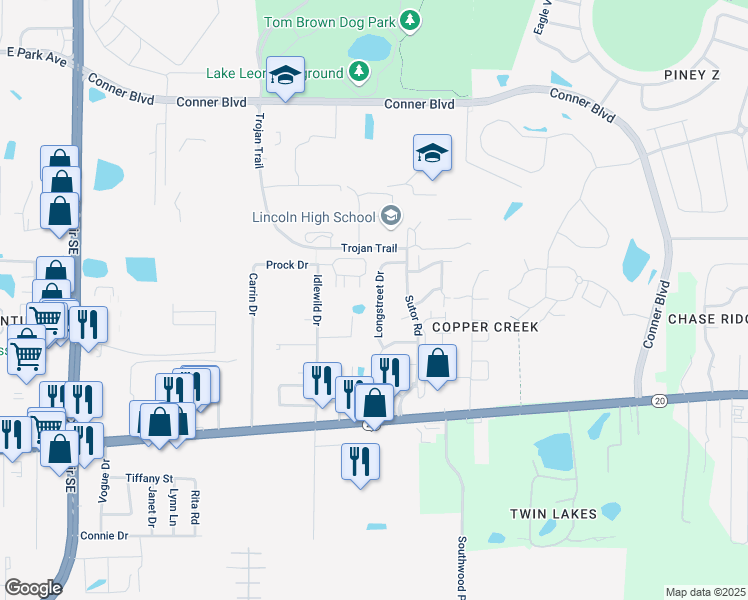 map of restaurants, bars, coffee shops, grocery stores, and more near 1052 Longstreet Drive in Tallahassee