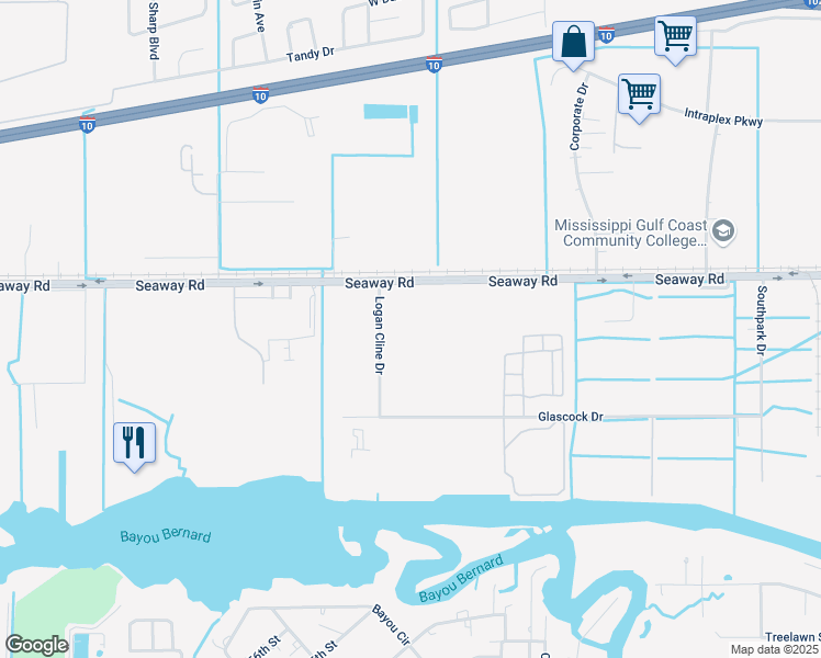 map of restaurants, bars, coffee shops, grocery stores, and more near 10210 Logan Cline Drive in Gulfport