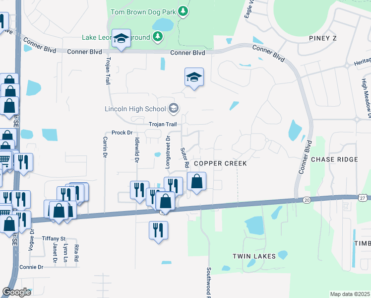 map of restaurants, bars, coffee shops, grocery stores, and more near 3713 Rock Brook Drive in Tallahassee