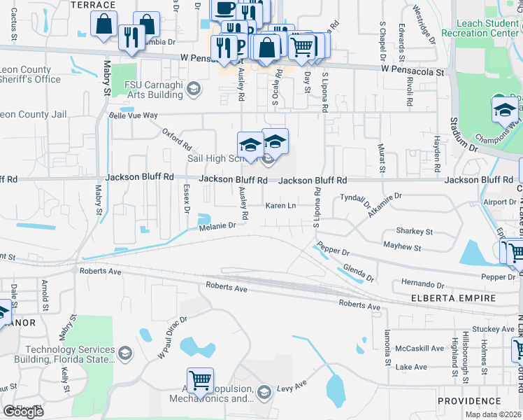 map of restaurants, bars, coffee shops, grocery stores, and more near 809 Jacqueline Lane in Tallahassee
