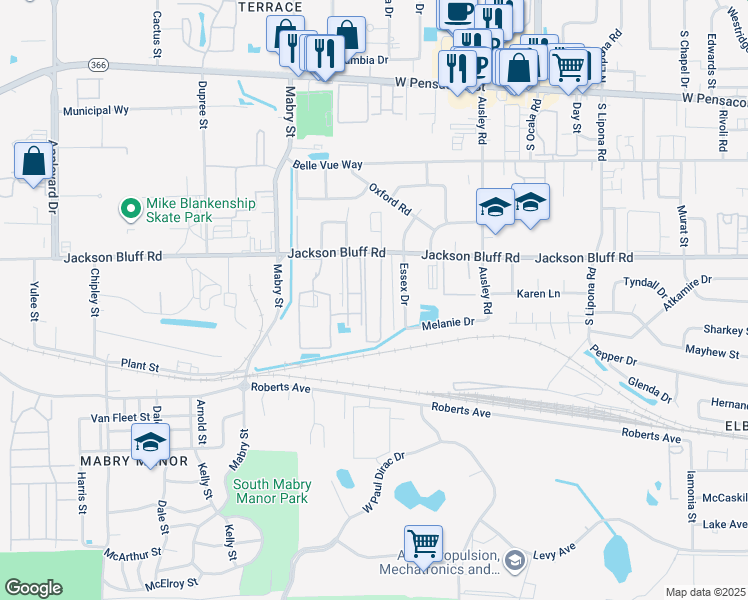 map of restaurants, bars, coffee shops, grocery stores, and more near 423 Leisure Lane in Tallahassee