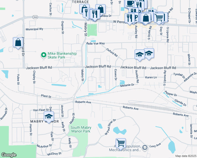 map of restaurants, bars, coffee shops, grocery stores, and more near 38 Vrogy Court in Tallahassee