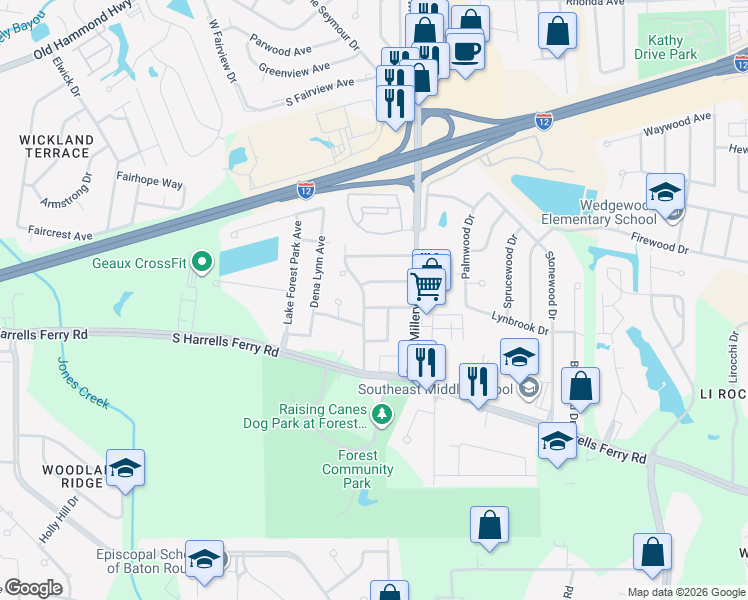 map of restaurants, bars, coffee shops, grocery stores, and more near 14330 Sweet Gum Avenue in Baton Rouge