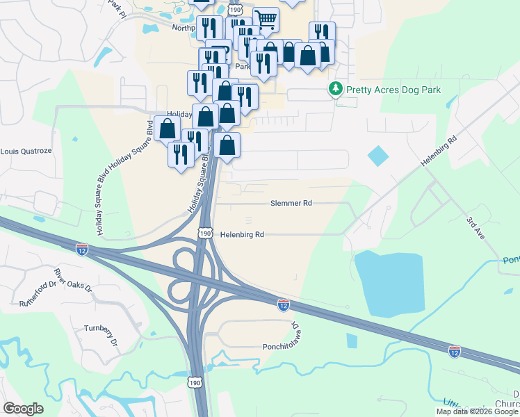 map of restaurants, bars, coffee shops, grocery stores, and more near 19329 Slemmer Road in Covington