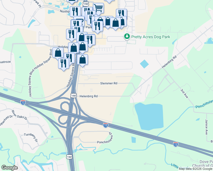 map of restaurants, bars, coffee shops, grocery stores, and more near 19375 Slemmer Road in Covington