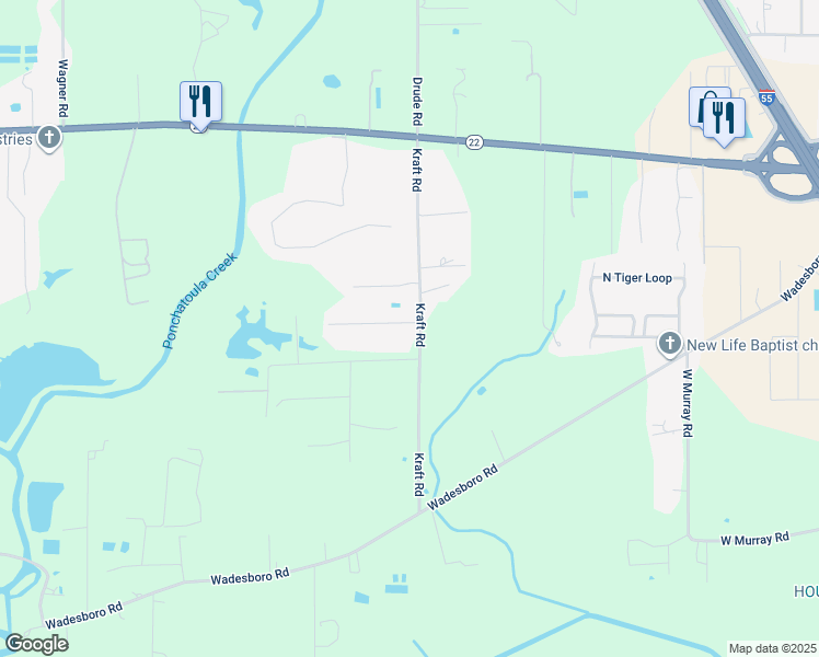 map of restaurants, bars, coffee shops, grocery stores, and more near 14685 Madison Lane in Ponchatoula