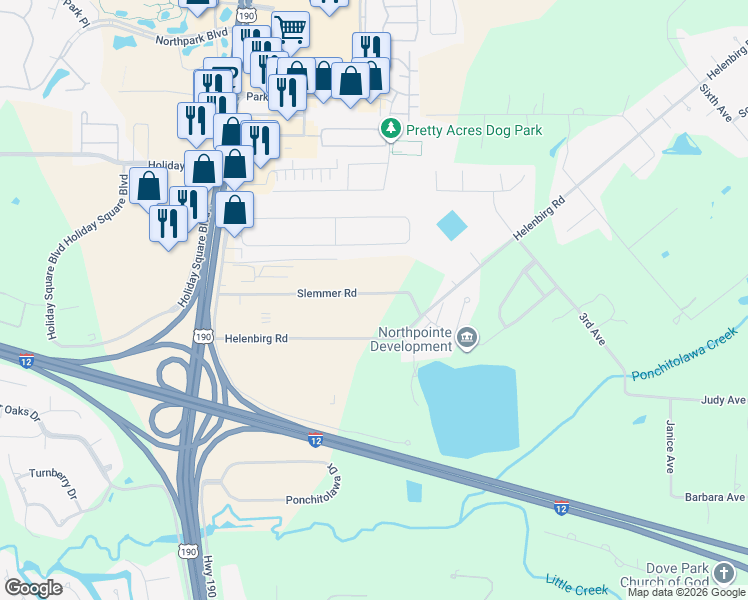 map of restaurants, bars, coffee shops, grocery stores, and more near 19471 Slemmer Road in Covington