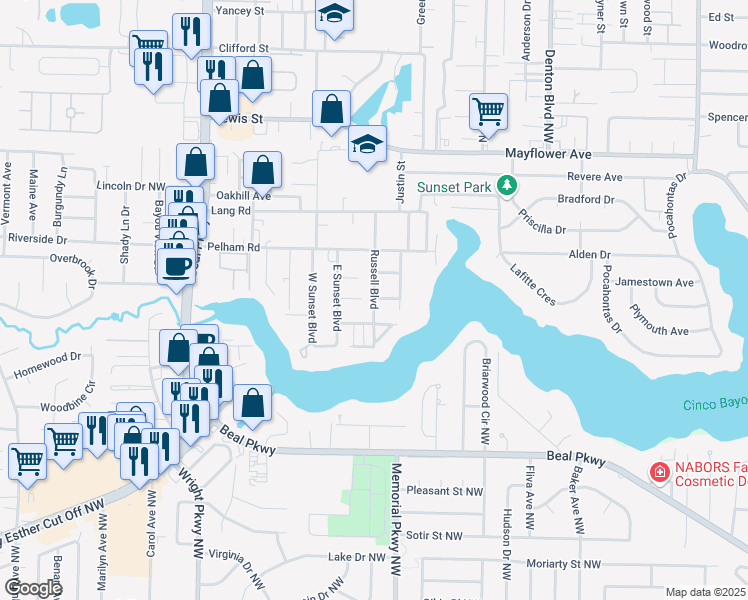 map of restaurants, bars, coffee shops, grocery stores, and more near 625 Russell Boulevard in Fort Walton Beach