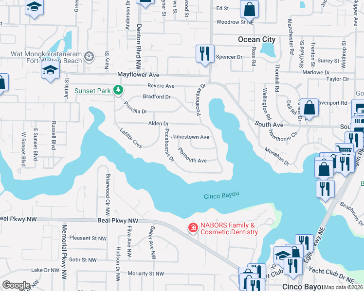 map of restaurants, bars, coffee shops, grocery stores, and more near 123 Jamestown Avenue in Fort Walton Beach