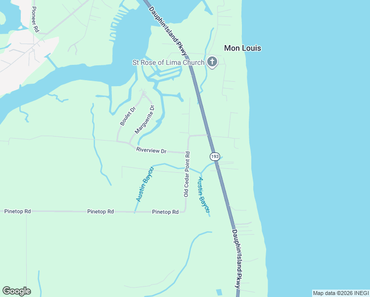 map of restaurants, bars, coffee shops, grocery stores, and more near 12344 Dauphin Island Parkway in Coden
