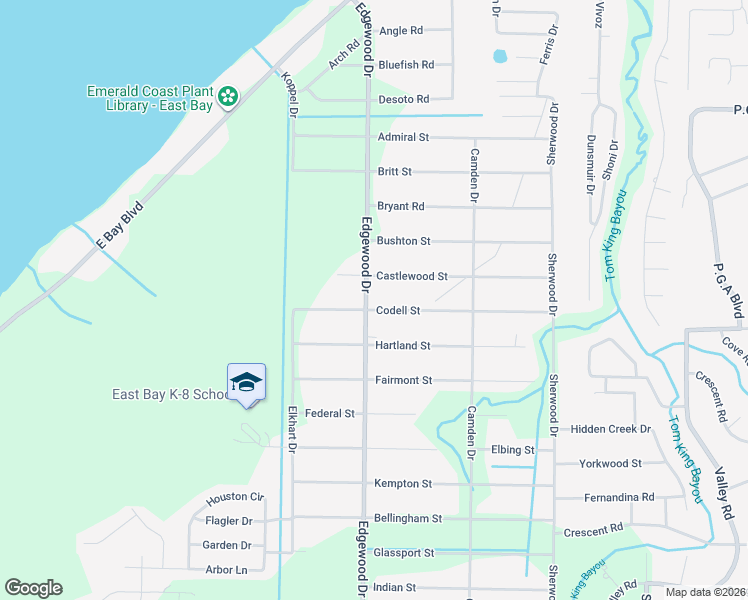 map of restaurants, bars, coffee shops, grocery stores, and more near 2705 Edgewood Drive in Navarre