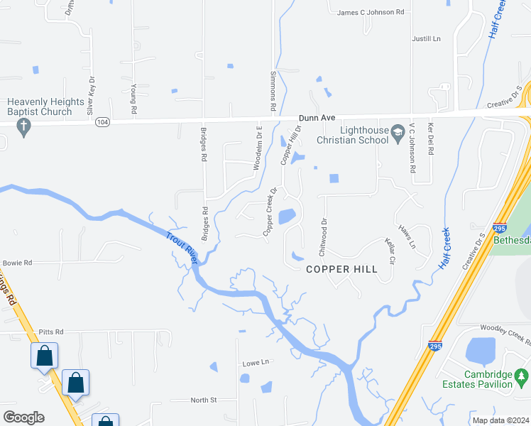 map of restaurants, bars, coffee shops, grocery stores, and more near 5867 Copper Creek Drive in Jacksonville