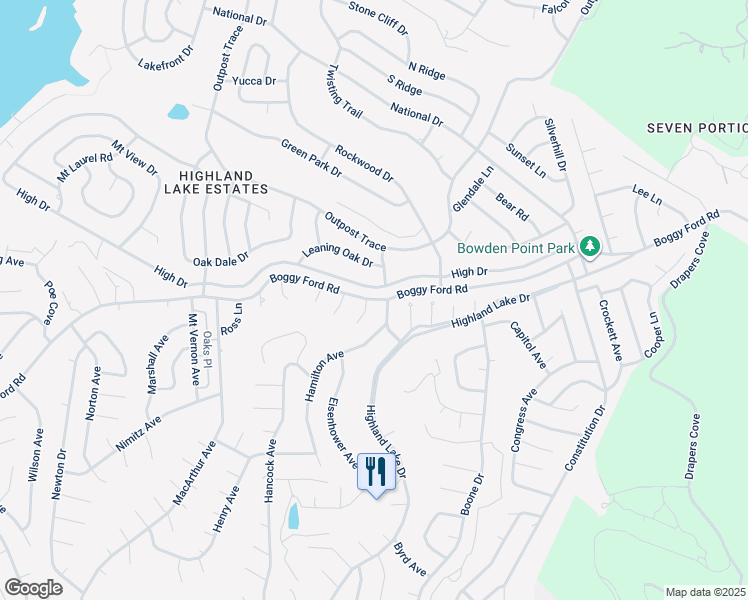 map of restaurants, bars, coffee shops, grocery stores, and more near 20809 Boggy Ford Road in Lago Vista