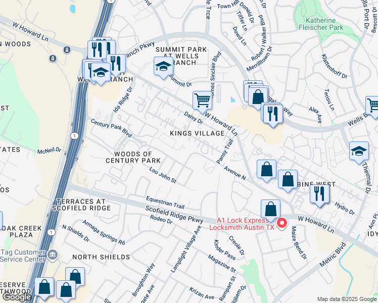 map of restaurants, bars, coffee shops, grocery stores, and more near 2400 Avenue North in Austin