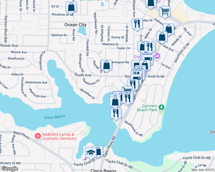 map of restaurants, bars, coffee shops, grocery stores, and more near 120 Monahan Drive in Fort Walton Beach